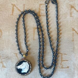 Elegant Black and Silver Horse Pendant Necklace